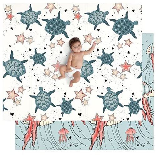 JumpOff Jo - Large Waterproof Foam Padded Play Mat for Infants, Babies, Toddlers, Play & Tummy Time, Foldable Activity Mat, 70 in. x 59 in. - Seaside