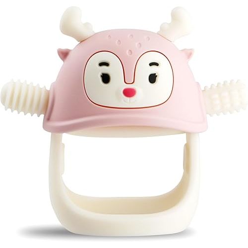Smily Mia Teething Toys/Teethers for Babies 6-12 Months, Reindeer Baby Chew Toy 3-6 Months for Teething Relief, Get-A-Grip Baby Hand Teether,Light Pink