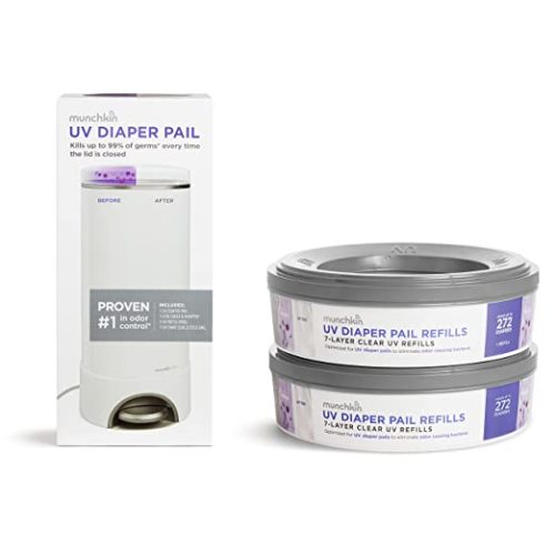Munchkin® UV Diaper Pail, Kills Odor-Causing Bacteria with Each Use with 2 Additional UV Refill Rings - UV Diaper Pail + 2 Refill Rings