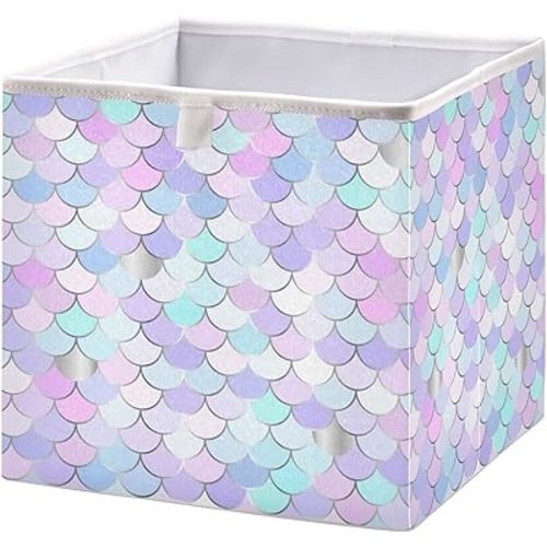 Mermaid Sacle Cube Storage Bins 11x11x11 inch Collapsible Fabric Storage Baskets , Large Toy Clothes Organizer Box for Bedroom, Living Room, Study Room