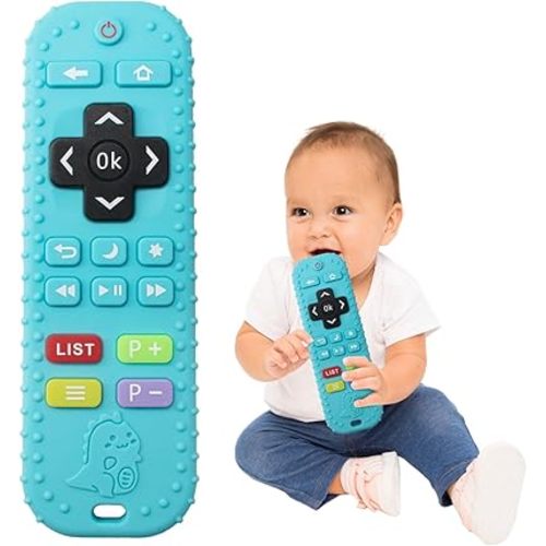 Teething Relief Teethers Toys for Babies Gifts, Silicone Remote Control Baby Teether Bath Toys for Newborn Infant Boy Girl Autism, Food Grade Silicone Sensory Toys (Blue)