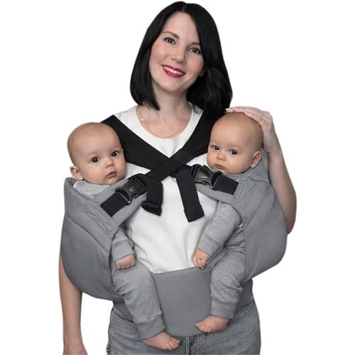 Hip Twin Baby Carrier Grey. Side by Side Twin Baby Carrier