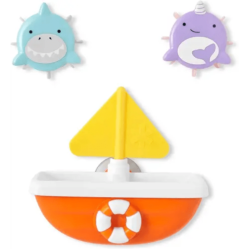 Skip Hop Zoo Baby Bath Toy, Tip & Spin Boat, Shark/Narwhal