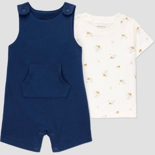 Carter's Just One You®️ Baby Boys' Textured Safari Shortalls Set - Navy Blue 6M: Jungle Animals Pattern, Cotton T-Shirt