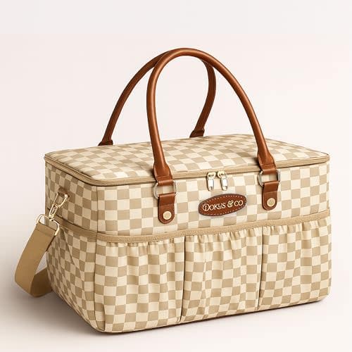 DOKUS & CO Luxe Diaper Tote, Extra-Large Collapsible Baby Caddy for Home, Travel & Car, Giftable Hospital-Ready Diaper Bag