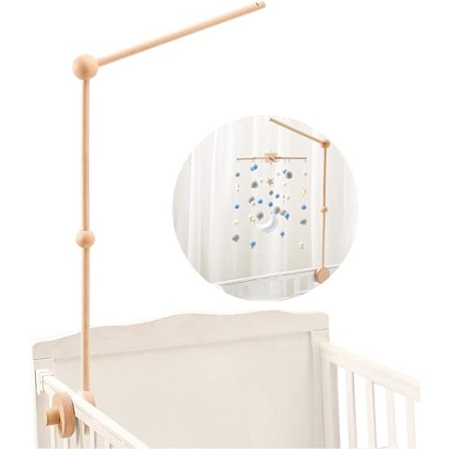 Baby Crib Mobile Arm - Wooden Baby Mobile Crib Holder for Mobile Hanging Baby Crib Attachment for Nursery Decor