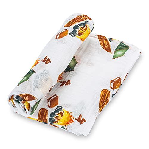 LollyBanks Baby Blanket for Boys, 100% Cotton Muslin Swaddle Blankets, 47 x 47 Inches Soft and Breathable Receiving Blankets, Cozy Newborn Swaddle, Baby Essentials, Registry (Camp Theme Print)