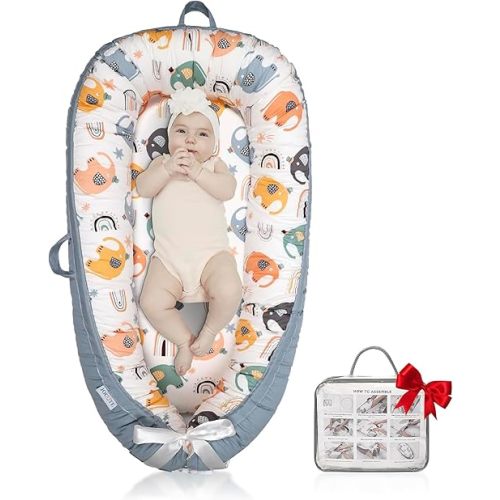 Baby Lounger Large Size, Cotton Breathable Baby Lounger Pillow Cover Waterproof, Infant Lounger for Travel, Grey Protable Cosleeper, Ultra Newborn Gifts