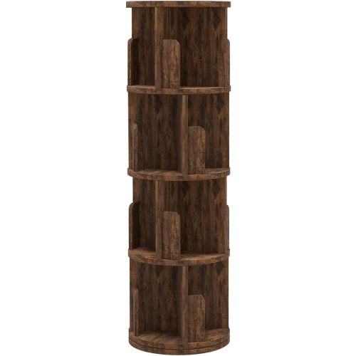 4 Tier Rotating Bookshelf, 360° Rotating Wood Floor Standing Bookcase, Freestanding Storage Shelf, Swivel Bookshelf Display Rack, Brown
