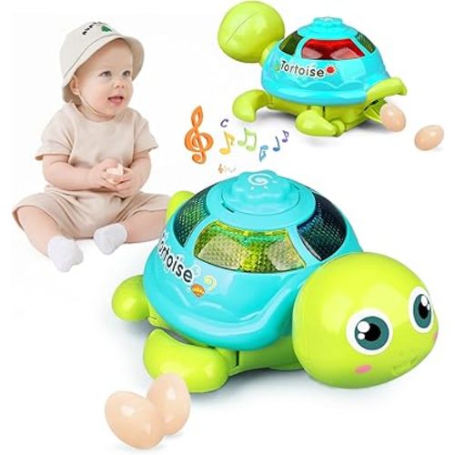 Egg-Laying Musical Turtle Toy, Baby Crawling Toy with Lights and Sounds, Sensory Developmental Gift for Infants & Toddlers, Tummy Time Learning Toys for Boys Girls
