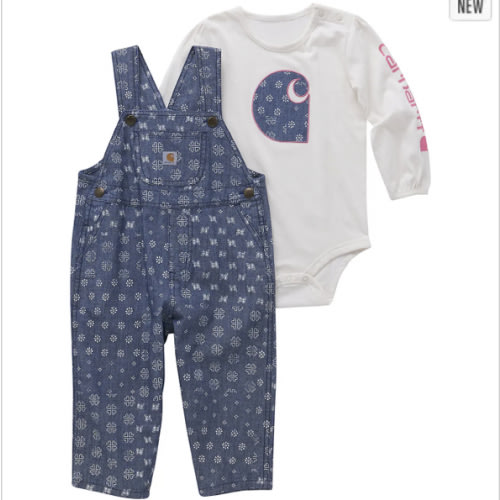 Girls' Long-Sleeve Bodysuit & Printed Chambray Overall Set (Infant) | Gear | Carhartt