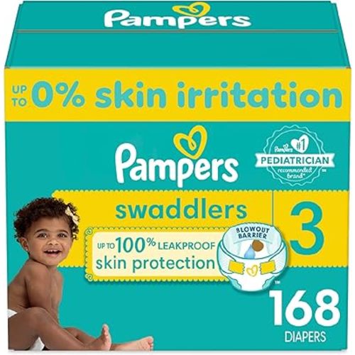 Pampers Swaddlers Diapers - Size 3, One Month Supply (168 Count), Ultra Soft Disposable Baby Diapers