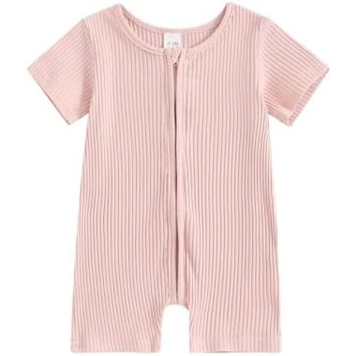 Baby Ribbed Romper Bodysuit Short Sleeve Zipper Shirt Onesie Jumpsuit Shorts Newborn Infant Summer Outfit, 0-3 months