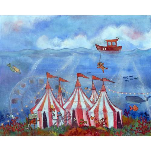 Underwater Circus Art Print Nursery Wall Art Children Room Decor Storybook Style Artwork Playroom Decor