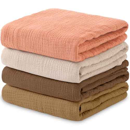 Mom Beebi Muslin Swaddle Blankets, 100% Cotton Baby Blankets for Boys & Girls, 4-Pack Soft & Breathable Swaddle Blanket, Baby Essentials, Registry & Gift, 47 x 47 inches (Cream)