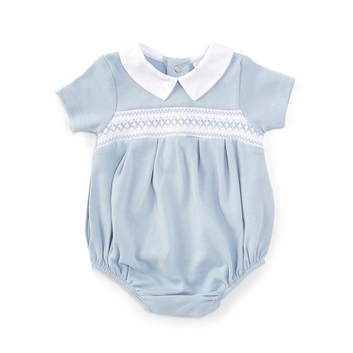 Edgehill Collection Baby Boys Newborn-9 Months Collared Neckline Short Sleeve Solid Smocked Bubble