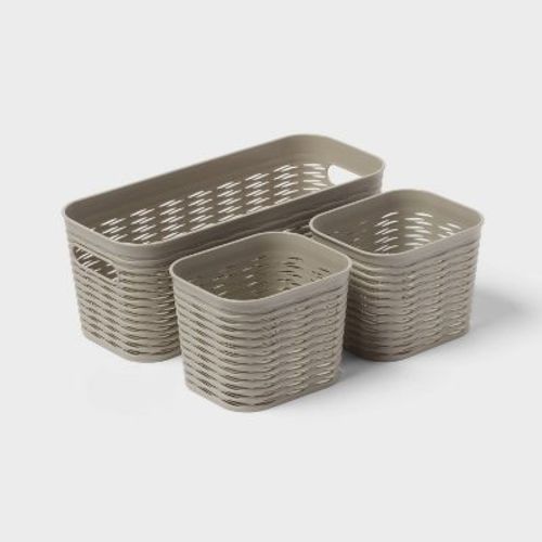 3pk Wave Assorted Decorative Basket Gray 5l Narrow 2c - Brightroom™