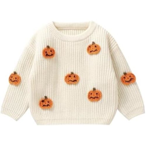 Toddler Boy Girl Sweater Baby Pumpkin Long Sleeve Embroidery Sweatshirt Fall Winter Knitted Pullover