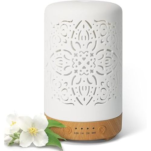 Earnest Living Essential Oil Diffuser White Ceramic Diffuser 100 ml Timers Night Lights and Auto Off Function Home Office Humidifier Aromatherapy Diffusers for Essential Oils
