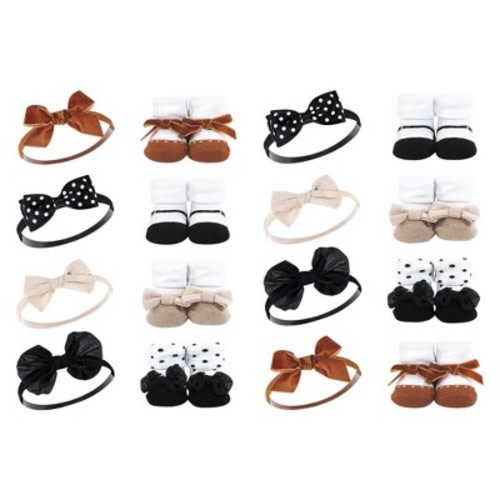 Hudson Baby Infant Girl 16Pc Headband and Socks Giftset, Classic Neutrals, One Size