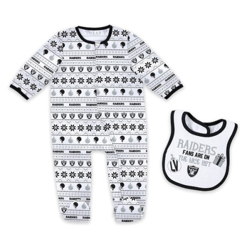 Las Vegas Raiders WEAR by Erin Andrews Newborn & Infant Allover Print Full-Zip Sleeper & Bib Set