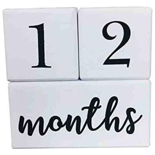 GSM Brands Baby Milestone Age Blocks - Solid Wood Blocks for Pictures - Daily, Weekly, Monthly, Yearly (Set of 3 Blocks)