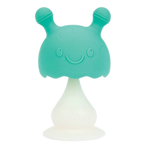 Nuby Super Soft Silicone Teether with Suction Base - Visually Stimulating and Easy to Grasp Toy for Baby Teething Relief - 3+ Months