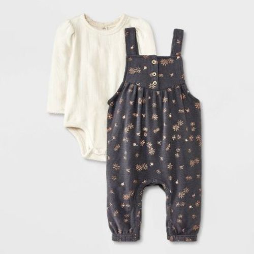 Grayson Mini Baby Girls' Henley Romper Set - White/Gray, Size: Infant18M