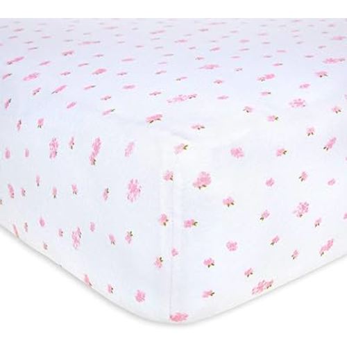 Burts Bees Baby Print Fitted Crib Sheet Organic Cotton BEESNUG - Pink Butterfly Garden Prints, Fits Unisex Standard Bed and Toddler Mattress, Infant Essentials, 52 x 28 Inch 1-Pack