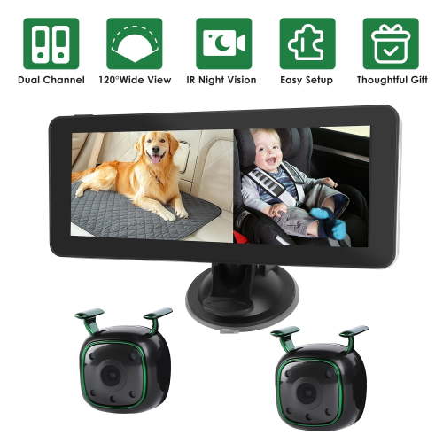 Imountek 6.86" HD Dual Channel Baby Car Monitor for 2 Kids, 1080P Rear Facing Car Seat Camera with 120° Wide View, Split Screen & Night Vision