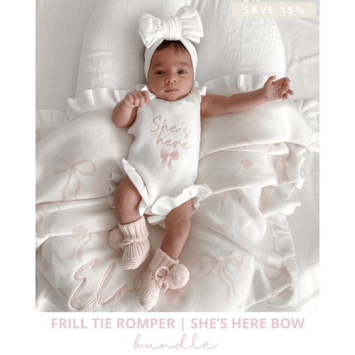 Tie Frill Romper - She's Here Bow bundle
