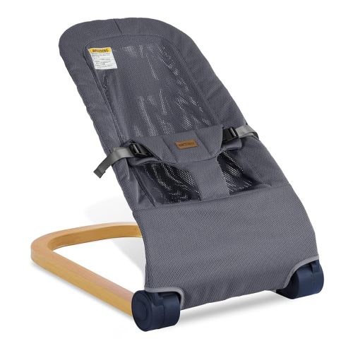 Baby Bouncer,Portable Baby Bouncer Seat & Foldable with 3 Height Adjustments, Ergonomic Bouncer for Babies 0-6 Months, Wood Grain Style, Natural Vibrations, Includes Storage Bag (Mesh Grey)