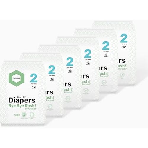 PARASOL Clear+Dry Disposable Diapers | RashShield Protection, Leakproof Design, Hypoallergenic Diaper Set | Size 2 (10-18 lbs.) 72 Count