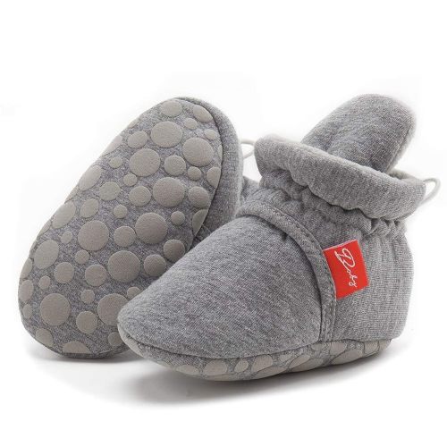 HsdsBebe Unisex Newborn Baby Cotton Booties Non-Slip Sole for Toddler Boys Girls Infant Winter Warm Fleece Cozy Socks Shoes