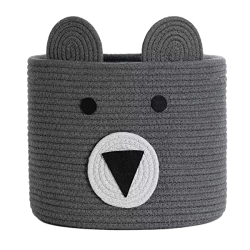 Homearda Cotton Rope Basket,Baby Hamper,Cute Bear Basket,Storage Basket ,Woven Laundry Hamper,Toy Storage Bin,Gifts -Pet or Baby Gift Baskets-Grey,12”(D) x 10”(H) -easy to reshape