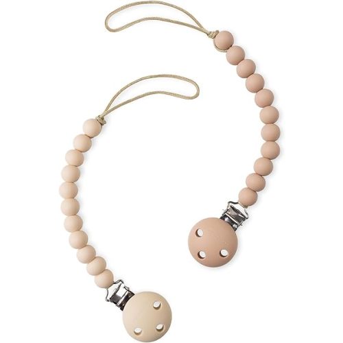 Comfy Cubs Pacifier Clips 2 Pack - 100% Food Grade Silicone Baby Pacifier Clips, BPA & PVC Free - CPSIA Certified, Lightweight and Flexible Baby Gifts - Beige & Light Beige