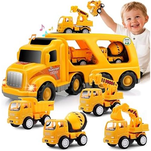 Nicmore Construction Truck Toddler Toys Car: Toys for 1 2 3 4 Year Old Boy 5 in 1 Carrier Toys for Kids Age 1-3 2-4| 18 Months 2 Year Old Boy Christmas Birthday Gifts