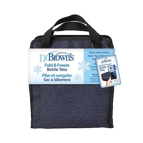 Dr. Brown's Fold & Freeze Bottle Tote, Travel Baby Bottle Insulated Cooler Bag, Store Up to 6 Baby Bottles, Black, BPA Free