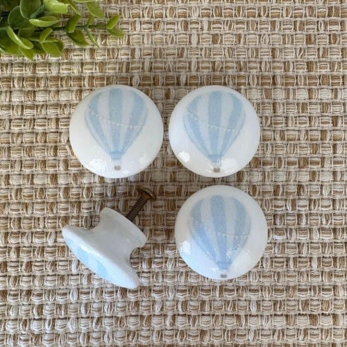 Hot Air Balloon Wood Dresser Drawer Pulls: Pale Blue Boy Nursery Decor