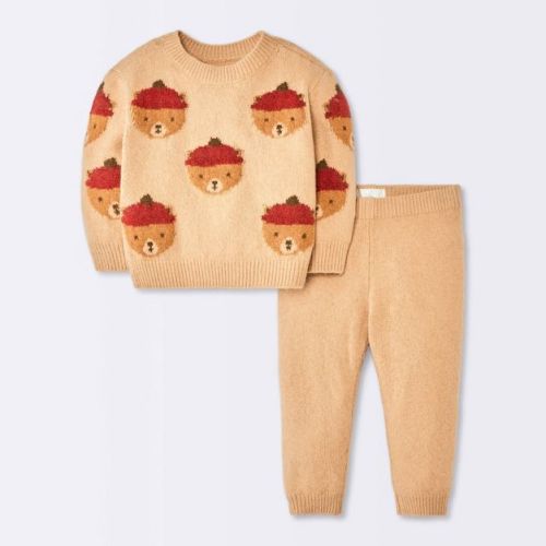 Baby Boys' 2pc Bear Sweater and Pants Set - Cloud Island™ Brown 3-6M