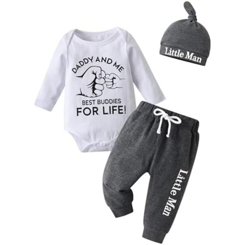 KuKitty Newborn Infant Baby Boy Clothes Long Sleeve Romper + Pants + Hat 3PCS Outfits Set