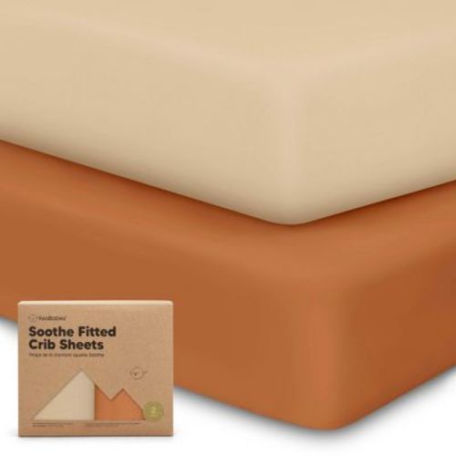 Keababies 2pk Soothe Fitted Crib Sheets Neutral, Organic Baby Crib Sheets, Fits Standard Nursery Baby Mattress (pecan)