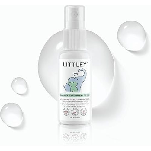 Littley Pacifier & Teether Cleaner with Hypochlorous Acid, Non-Toxic & Alcohol-Free, Gentle Formula for Cleaning Baby & Toddler Essentials, 2oz Travel-Size Spray Bottle