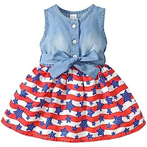 Saeaby Baby Girl Dress Toddler Girl Summer Clothes Infant Sleeveless Dress Denim Flower Sundress Cute Dresses for Girl