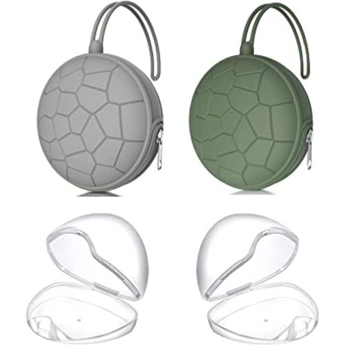Smlpuame 4 Pack Pacifier Holder Case Set,2 Silicone Portable Pacifier Cover Pouch Bag for Diaper Bags Baby Carriage with 2 Transparent Pacifier Storage Container Box,Easy to Clean,Classic(Green+Grey)
