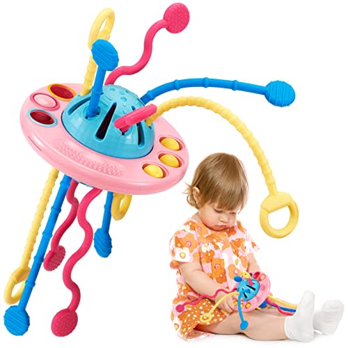 hahaland Pull String Toy - Montessori Toys for 1 Year Old Girl Gifts, Silicone Sensory for Toddlers 1-3, Airplane Toddler Travel Ages 1-2 Stocking Stuffers One Year Old Girl Birthday Gifts