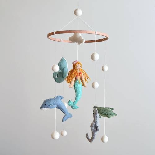 Felt Mermaid Baby Mobile For Nursery Decor, Under the Sea, Baby Shower's Gift, Gift for Sea Lovers