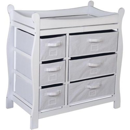 Sleigh Style Baby Changing Table with 6 Baskets - White