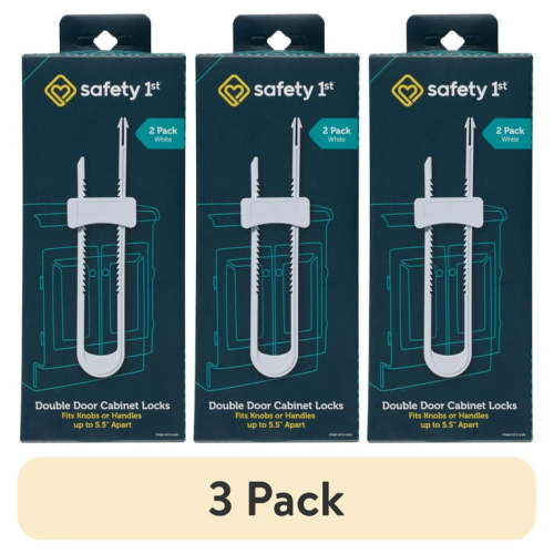 (3 pack) Safety 1ˢᵗ Double Door Baby-Proofing Cabinet Lock (2pk), White, Toddler