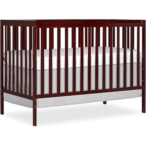 Dream On Me Synergy 5-in-1 Convertible Full-Size Baby Crib with Toddler, Day & Full Bed Conversion in Cherry, GreenGuard Gold & JPMA, 3 Mattress Heights, Sustainable Pinewood